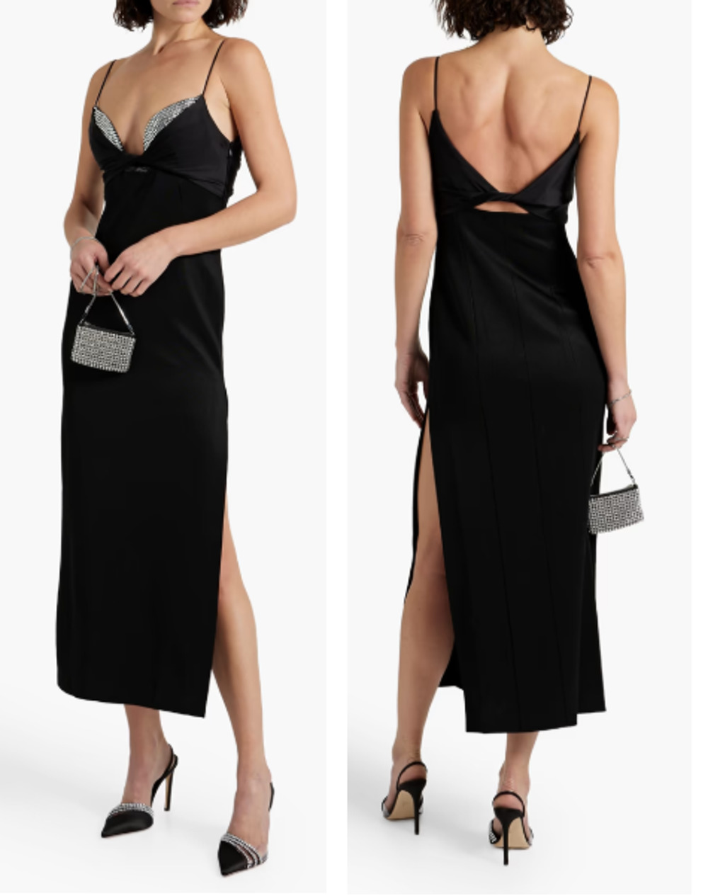 Galvan London Rhinestone Embellished Cutout Bodycon Maxi Dress Black Womens US 4